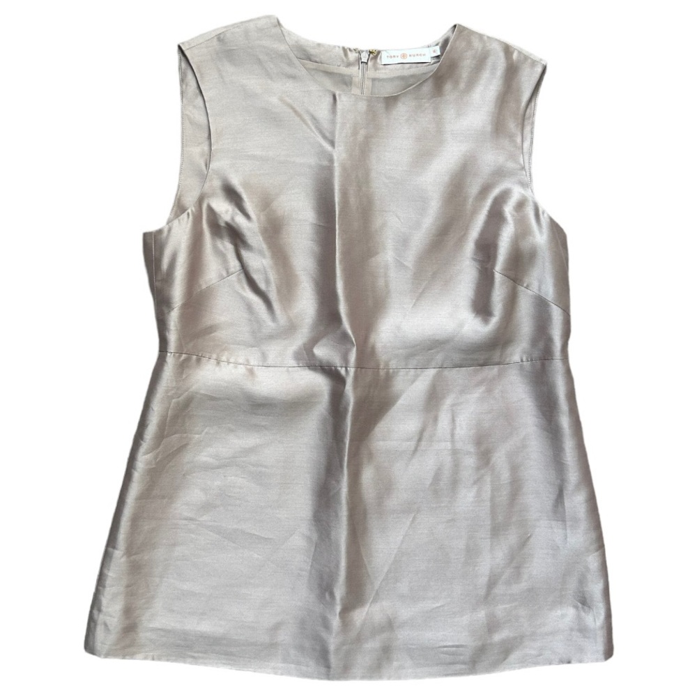 Tory Burch Silver Satin Tank Top
